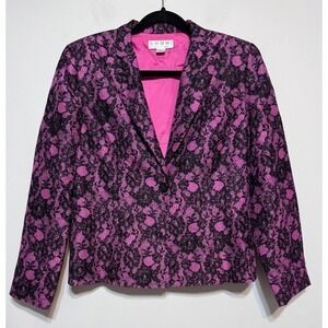 SHOMI‎ 100% Silk Gothic Romance Lace Print Blazer Women 8 Dark Academia Coquette